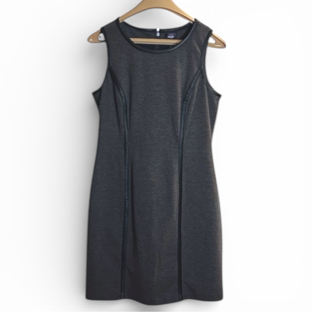 Y2K Grey & Black Sleeveless Body Con Mini Dress Fitted Faux Leather Rafaella 6P